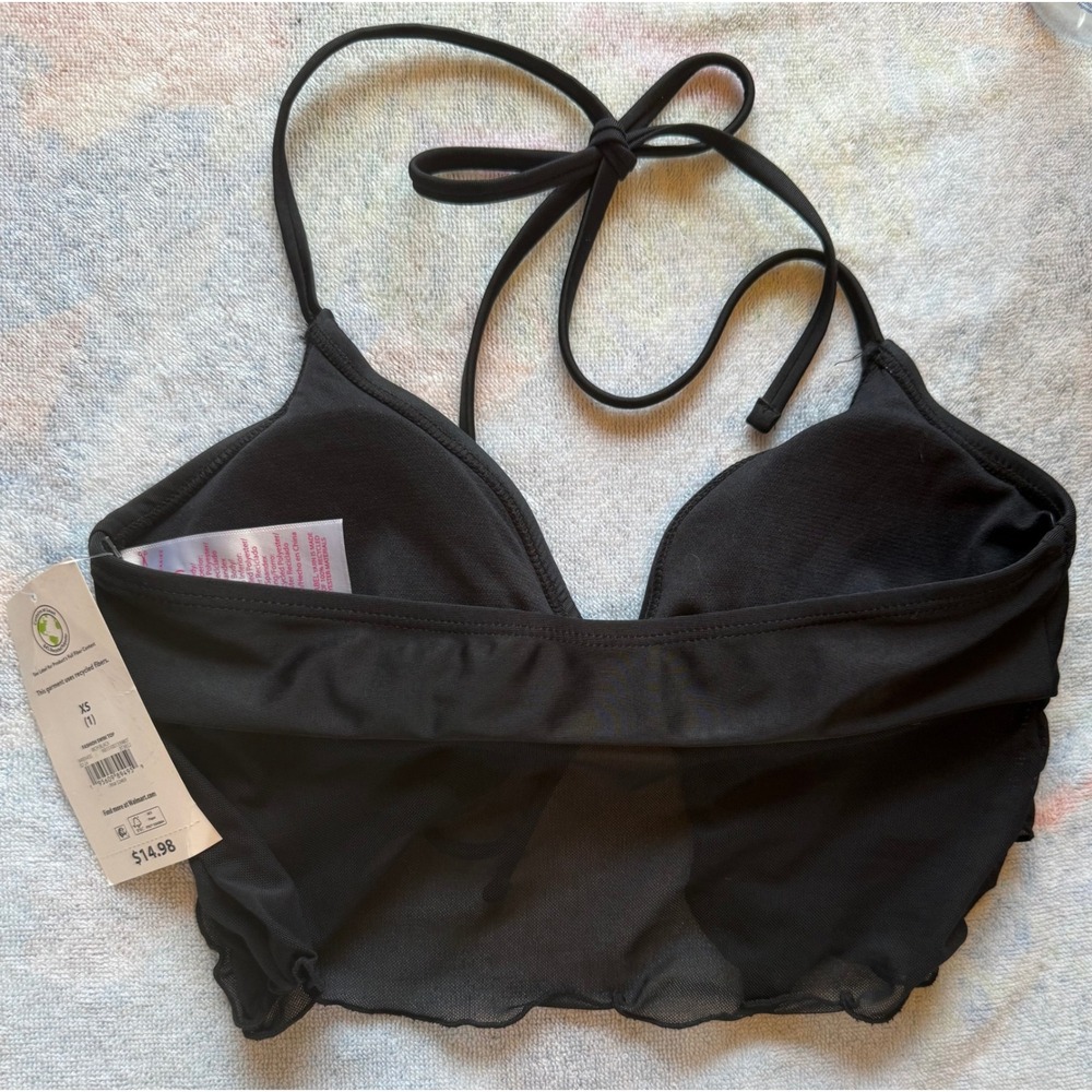 No Boundaries Rich Black Mesh Ruffle Halter Swim Bikini Top XS NWT - Picture 3 of 5